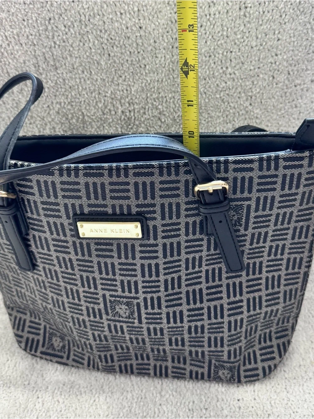 Anne Klein Navy Blue Patterned Shoulder Bag with Gold Accent